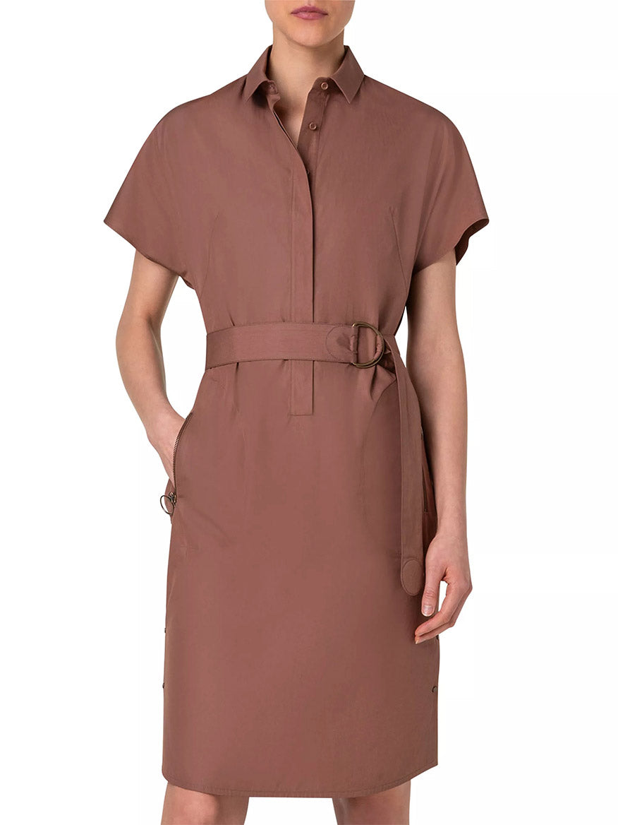 Cotton Shirt Dress with Short Kimono Sleeves hazel / 6 Cotton Shirt Dress with Short Kimono Sleeves hazel / 6