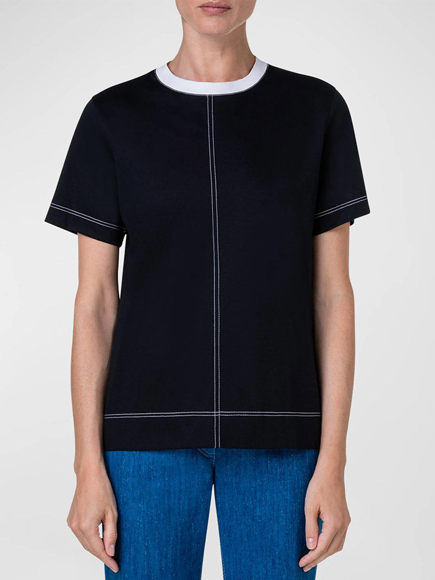 Akris Punto Contrast Stitching Trim T-Shirt in Black