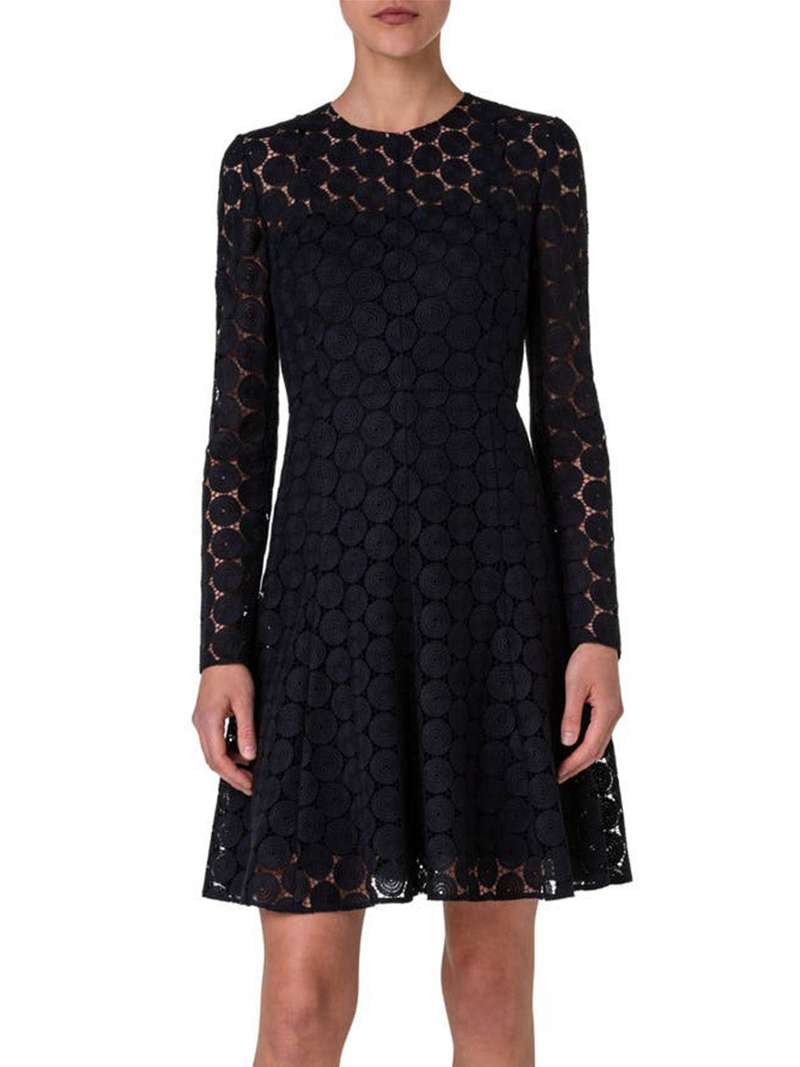 Akris Punto Dot Long Sleeve Fit & Flare Lace Dress in Black