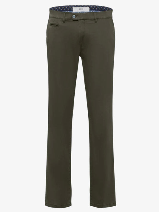 Men's Brax Evans Triplestone Pants in Deep Pine with a comfortable, patterned waistband lining.