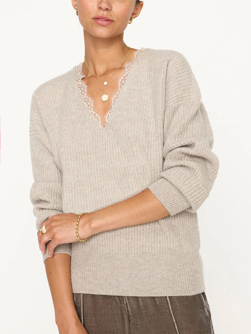 Brochu Walker Ava Lace V-Neck Sweater in Chia Melange