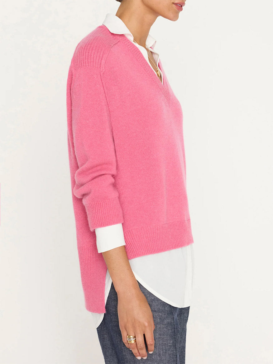 Brochu Walker Looker Layered V-Neck Pullover in Aster Pink