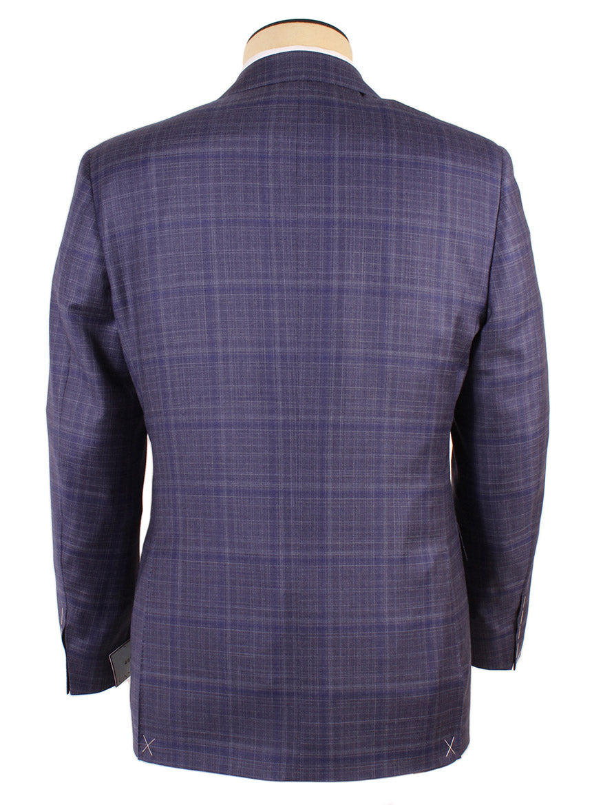 Rear view of a mannequin wearing a Canali Super 130s Wool Sport Jacket in Violet Tonal Plaid.