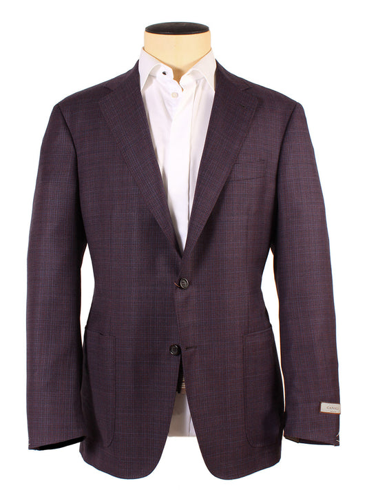 A Canali Kei Patch Pocket Sport Jacket in Plum on a mannequin with a white shirt, displayed against a white background.