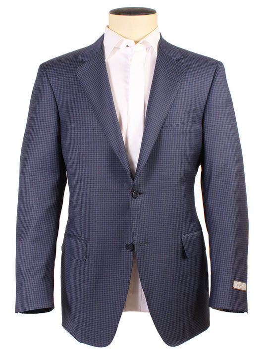 Canali Super 120s Wool Sport Jacket in Classic Blue Check displayed on a mannequin with a white shirt and no tie.