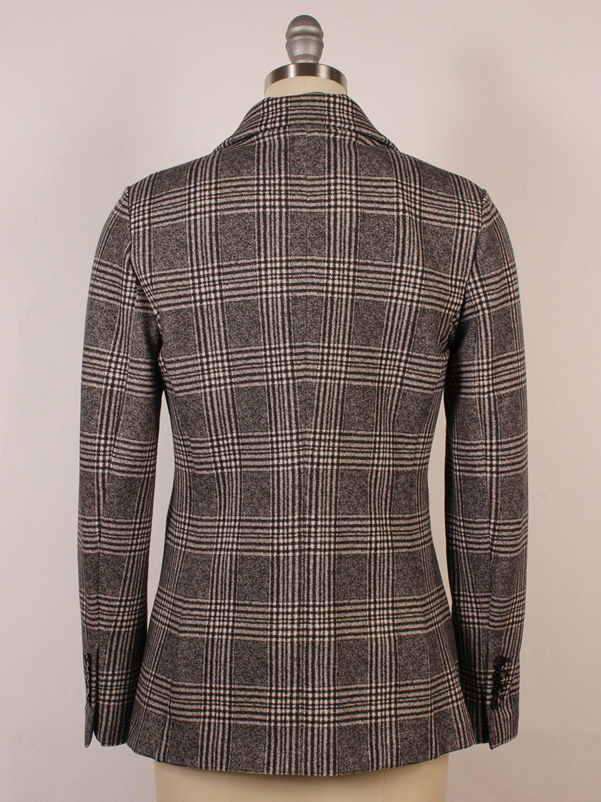 Back view of the Circolo 1901 Overcheck Jacket in Black/Cream, featuring black and cream checks, notch lapels, and front slip pockets, displayed on a dress form against a plain background.
