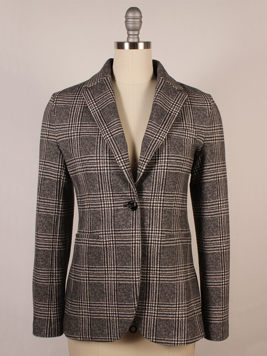 Circolo 1901 Overcheck Jacket in Black/Cream featuring notch lapels and a single button closure, displayed on a dress form against a plain background.