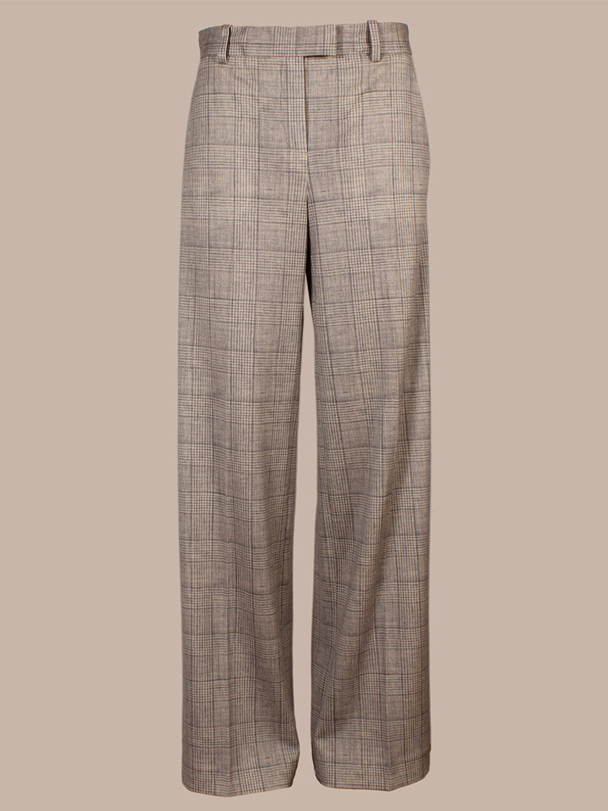 Circolo 1901 Prince of Wales Trouser in Grey, featuring a high waist, belt loops, and a subtle checkered pattern, shown on a plain background.