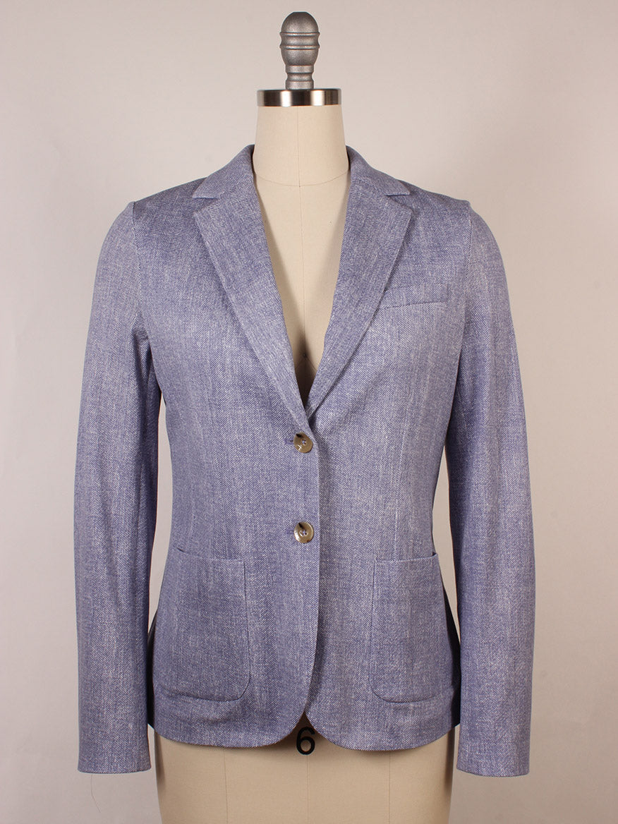 Circolo 1901 2-Button Slim Herringbone Jacket in Dark Sky for women, featuring notch lapels and patch pockets, shown on a dress form against a plain background.