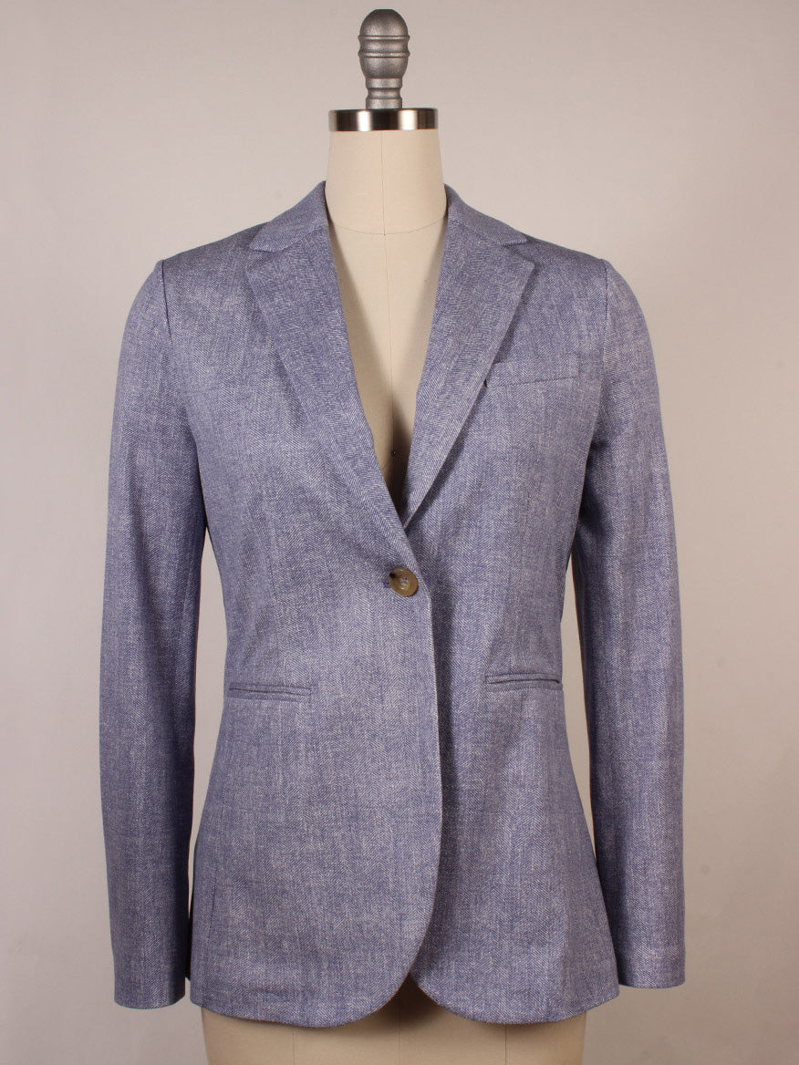 Circolo 1901 1-Button Slim Herringbone Jacket in Dark Sky, shown with notch lapels on a dress form against a plain background.
