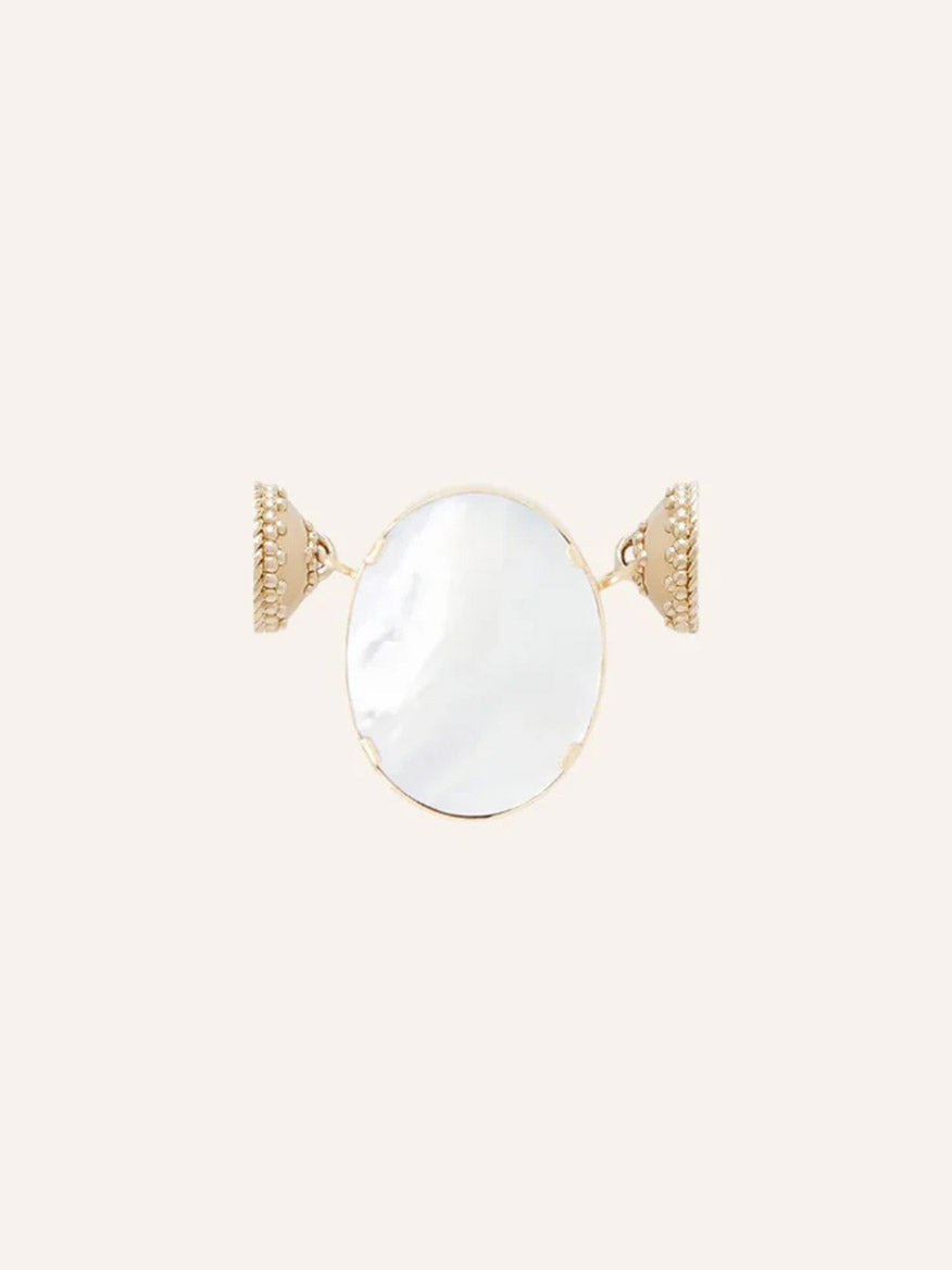 Clara Williams 14K Black Druzy Oval Cut-Out Mini Centerpiece ring features a striking black druzy oval stone, set in textured 14K yellow gold on each side, displayed against a simple light background.