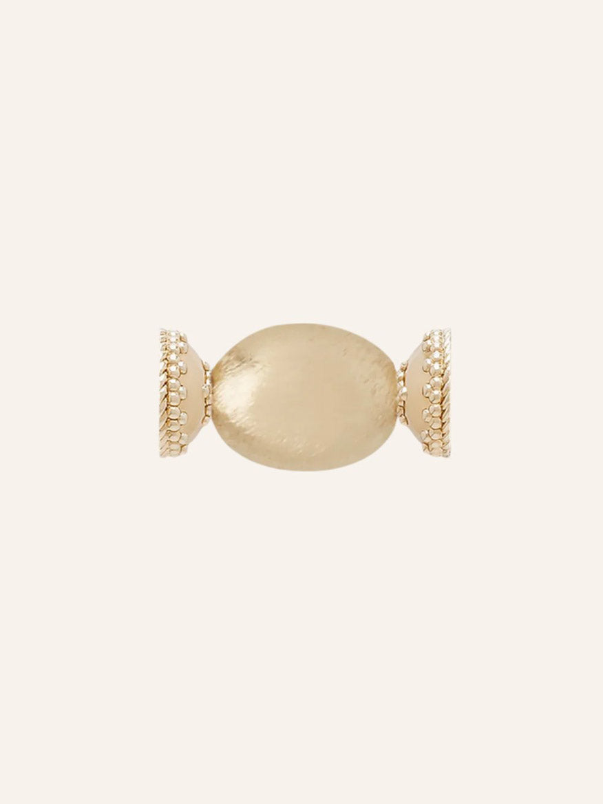 Clara Williams Gold Rush Teardrop Mini Centerpiece featuring a smooth, teardrop-shaped center and textured edges, crafted in 14K yellow gold and displayed against a plain, light-colored background.
