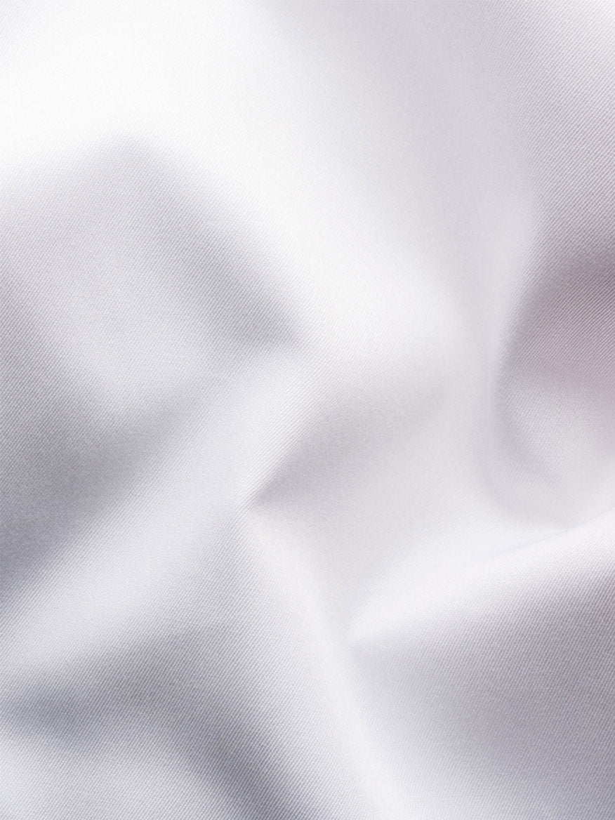 Close-up of the Eton Contemporary Fit Solid Elevated Twill Dress Shirt in White, showcasing its refined texture and soft folds.