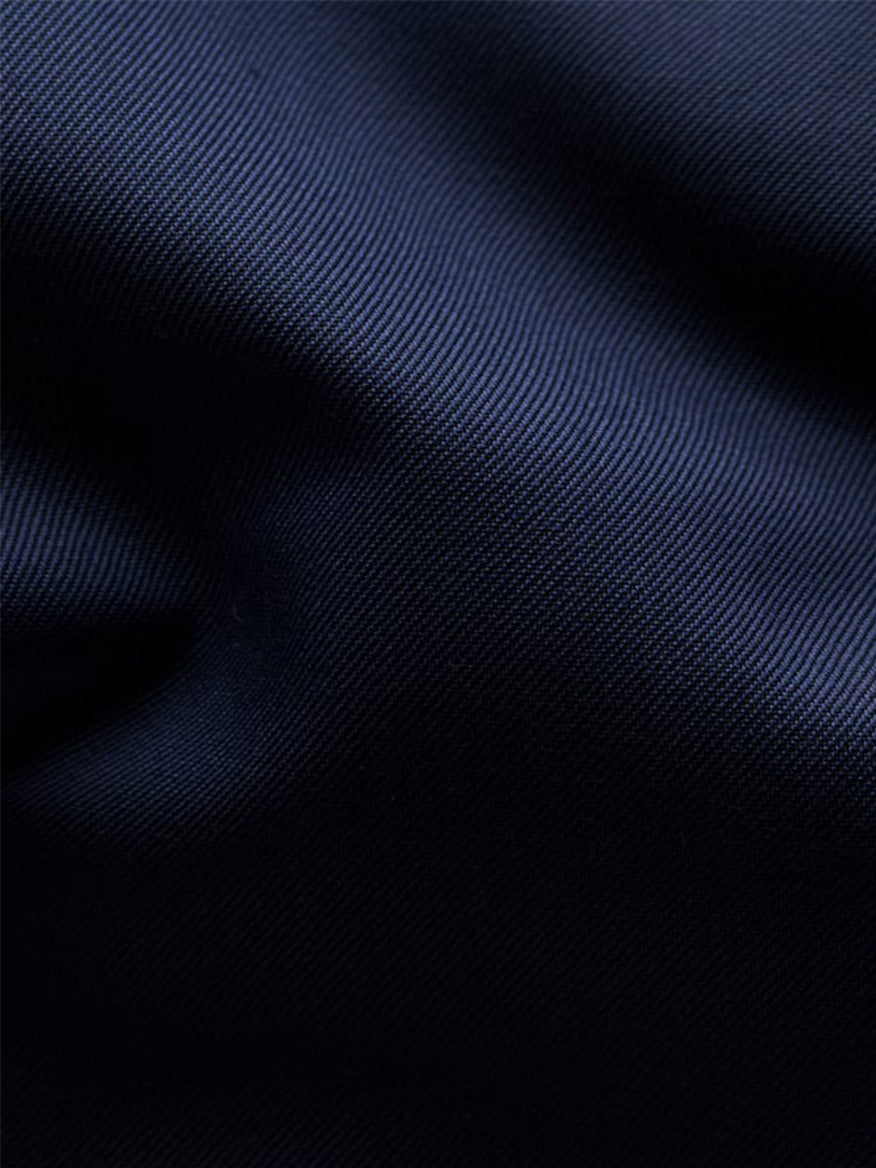 Close-up of the Eton Contemporary Fit Solid Signature Twill Dress Shirt in Navy Blue, highlighting its subtle diagonal weave and soft folds.