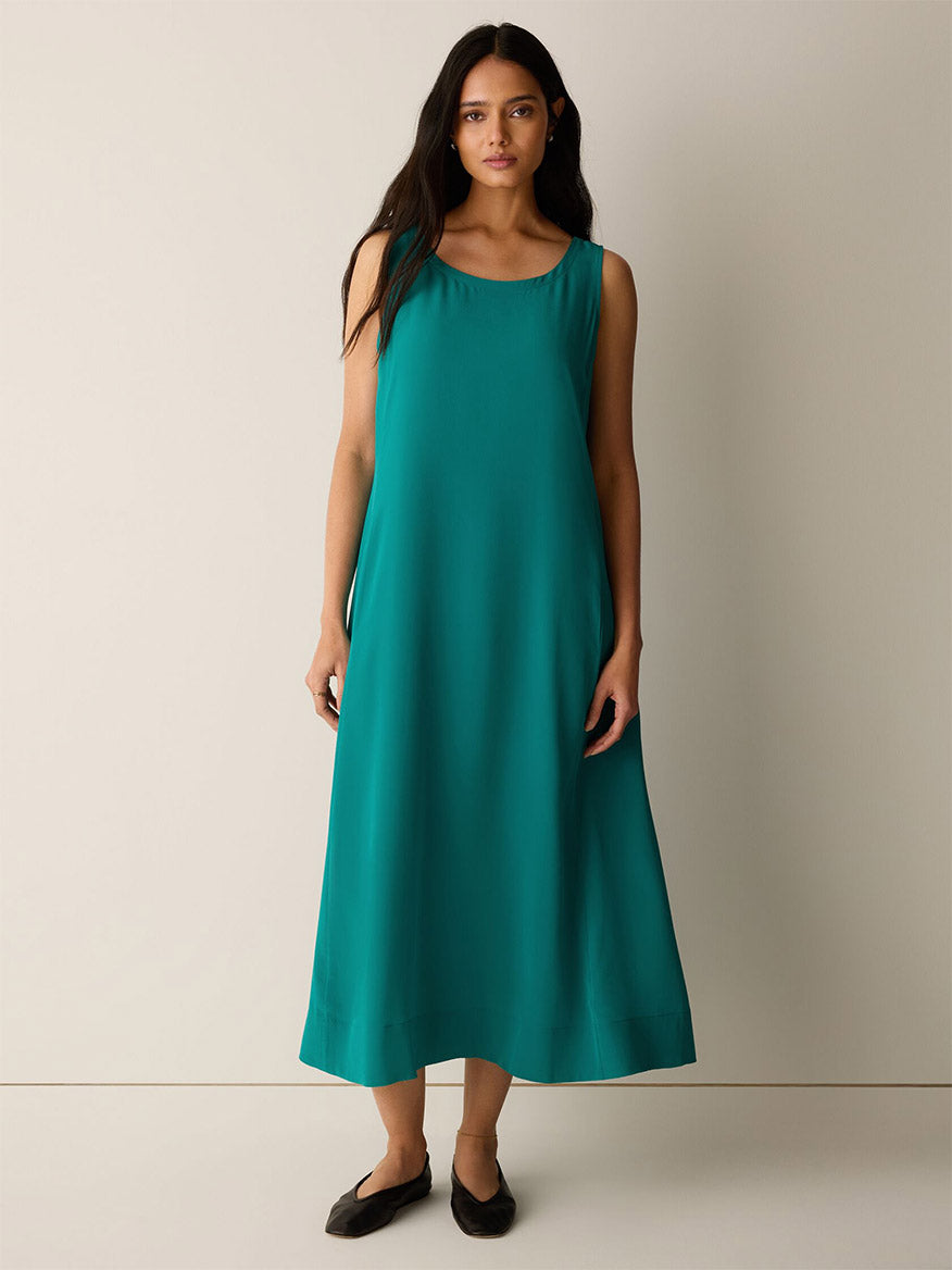 Silk Crepe de Chine Easy Dress in Teal | Eileen Fisher