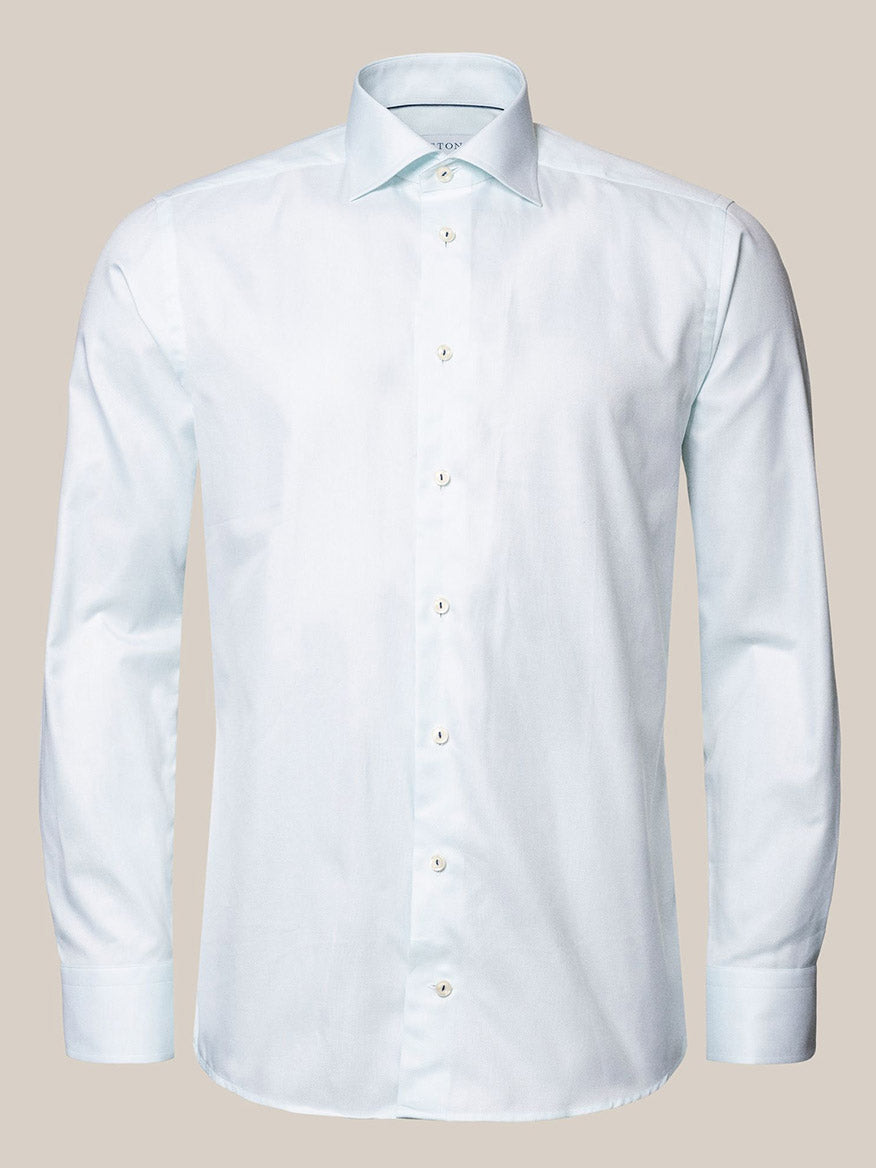 Eton Green Dobby Dress Shirt with long sleeves, buttoned front, and a stiff collar, displayed on a plain background.