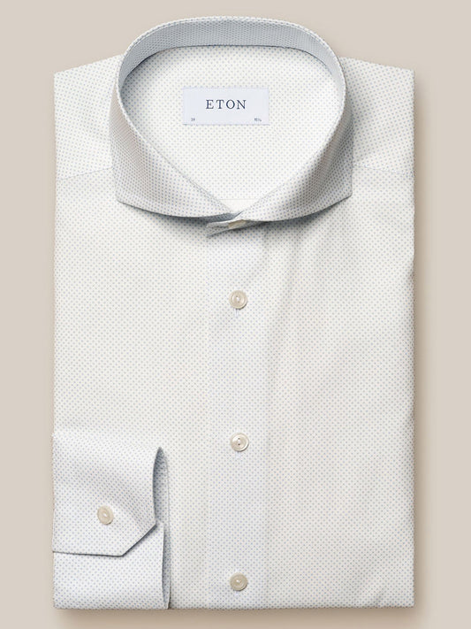 Eton Light Blue Polka Dot Print Dress Shirt with spread collar.