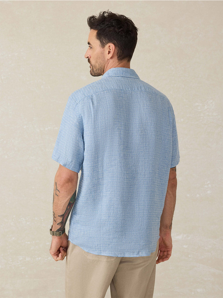 Faherty Brand Short-Sleeve Palma Linen Shirt in Blue Basketweave