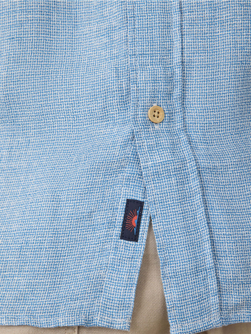 Faherty Brand Short-Sleeve Palma Linen Shirt in Blue Basketweave