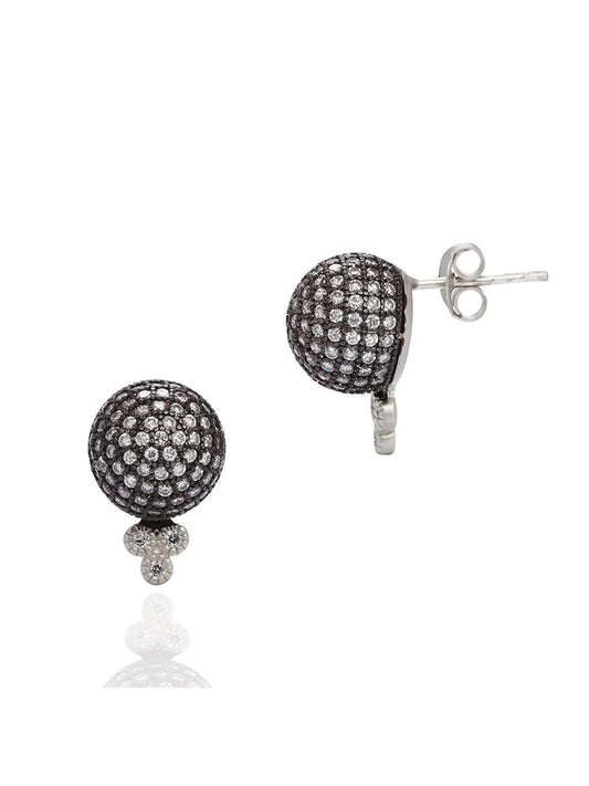 A pair of Freida Rothman Pavé Ball Stud Earrings in Black & Silver with post closures, displayed against a white background.