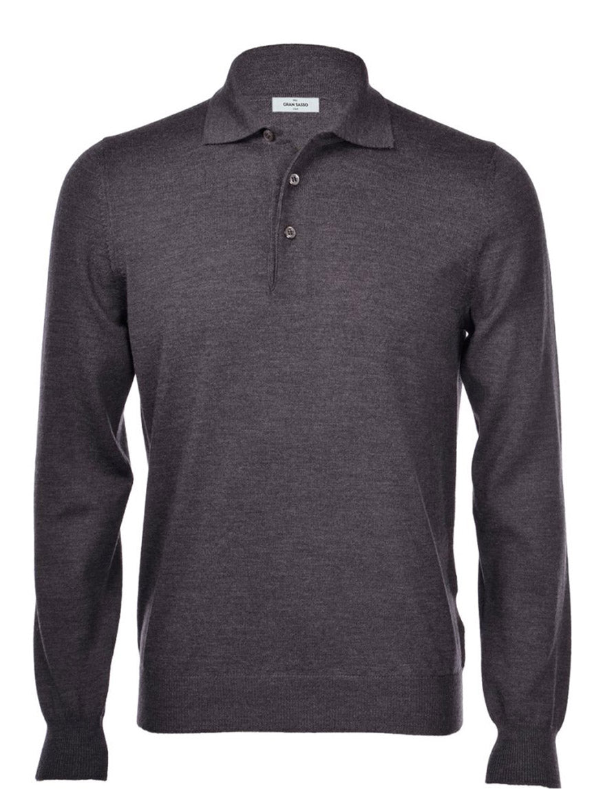 Gran Sasso Fashion Fit Long Sleeve Polo in Charcoal