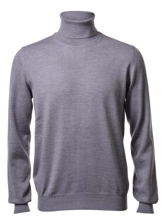 Gran Sasso Solid Merino Turtleneck in Light Grey displayed on a mannequin with a high collar and long sleeves against a white background.