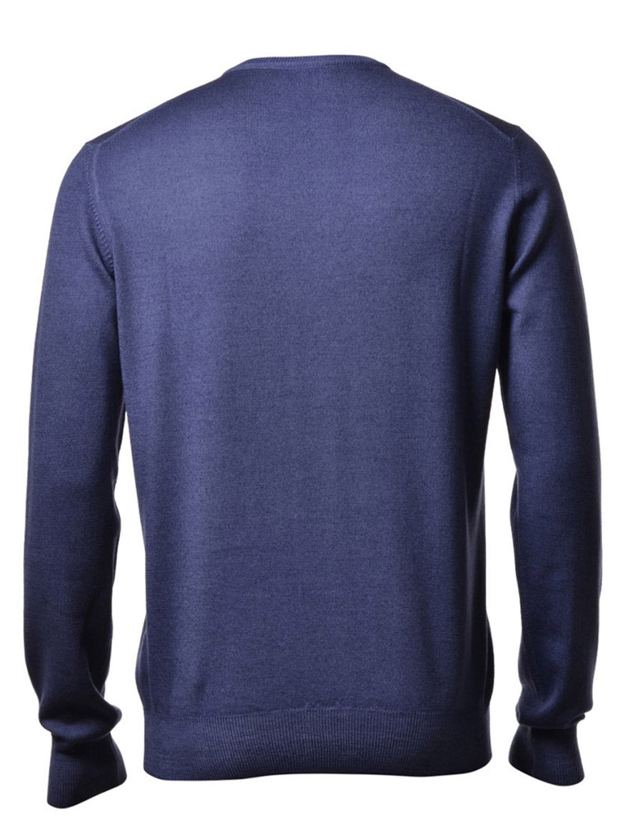 Gran Sasso Vintage Wash Extrafine Merino V-Neck in Denim displayed from the back.