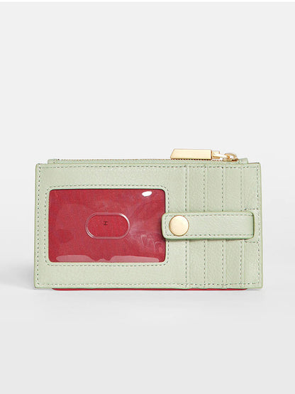 A Hammitt Los Angeles 210 West Wallet in Cypress Sage with multiple credit card slots and a gold zipper on a white background.