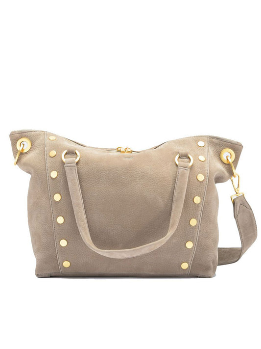 Grey Natural suede Hammitt Los Angeles Daniel Large satchel with brushed gold hardware and a detachable shoulder strap.