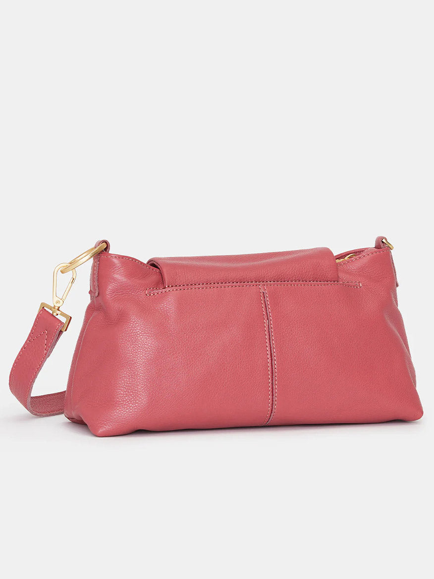 A Hammitt Los Angeles VIP Satchel in Rouge Pink with a gold zipper and detachable strap, featuring a magnetic cell pocket closure, displayed against a white background.