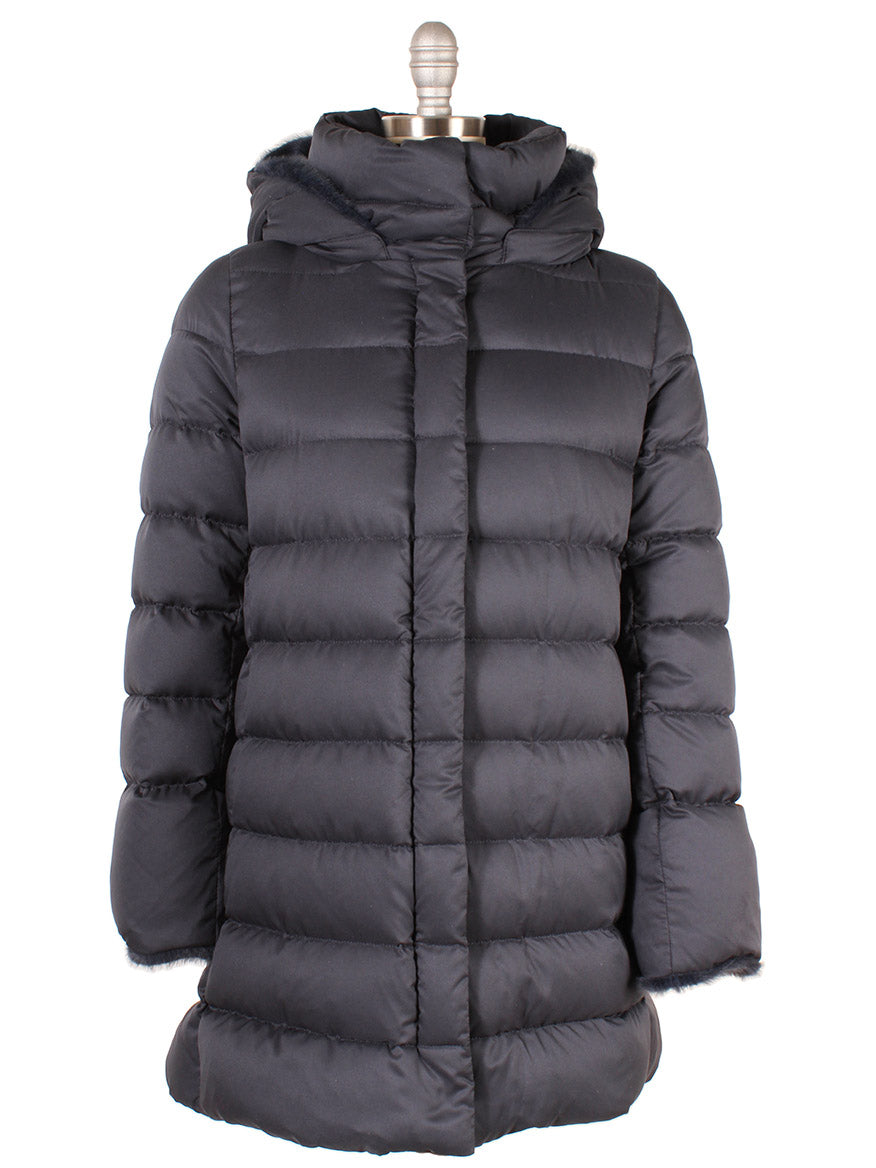 Herno Arendelle And Lady Faux Fur A-Line Jacket in Navy