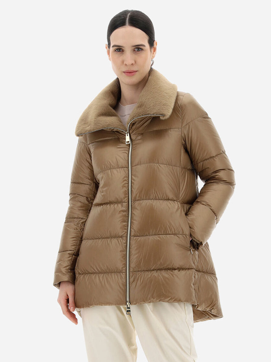 Herno Oversized Ultralight Nylon Lady Jacket in Camel