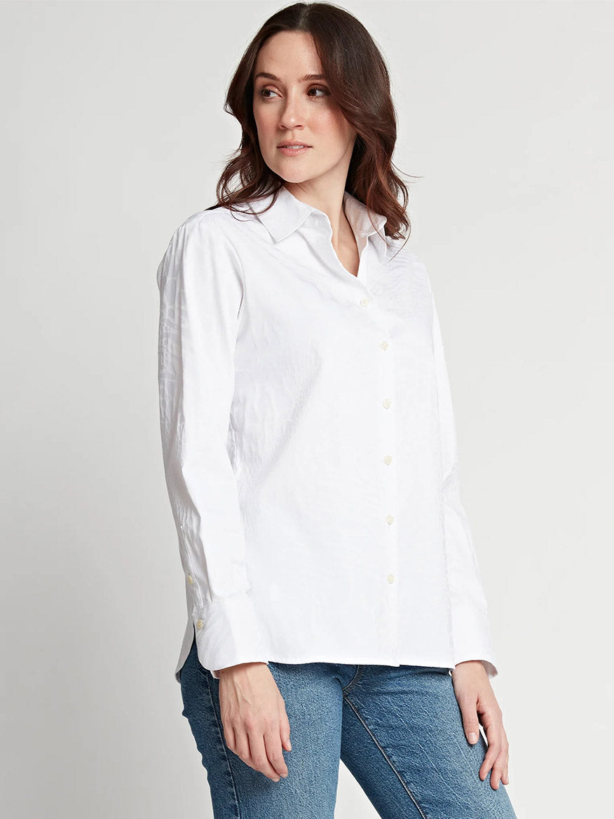 Hinson Wu Margot Long Sleeve Animal Jacquard Shirt in White