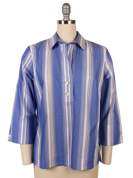 Hinson Wu Aileen Button Back Top in Electric Blue Stripe on a mannequin by Hinson Wu.