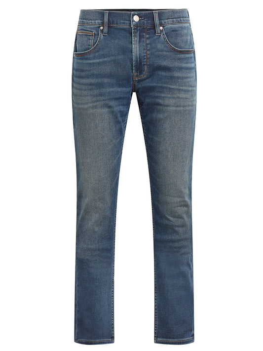 A pair of Hudson Blake Slim Straight Jeans in Riptide, isolated on a white background.