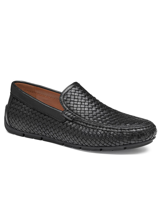 A J & M Collection Baldwin Woven in Black Sheepskin loafer on a white background.
