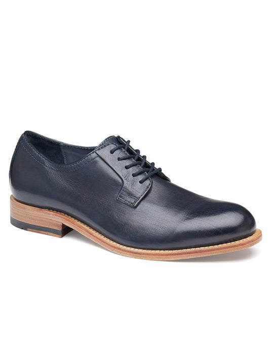 A single J & M Collection Dudley Plain Toe in Navy Dip-Dyed Calfskin dress shoe with laces, displayed on a plain background.