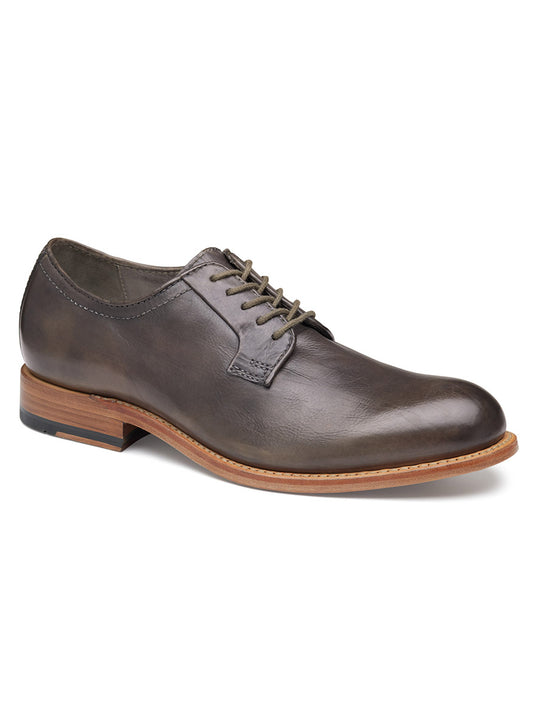 A single J & M Collection Dudley Plain Toe in Dark Grey Dip-Dyed Calfskin with laces, featuring a Goodyear welt on a white background.