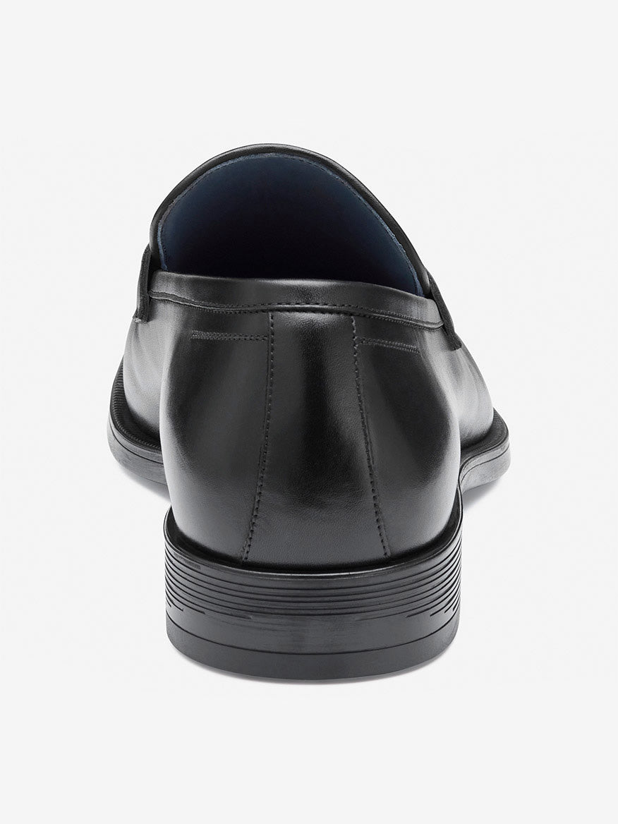 Back view of the J & M Collection Flynch Braided Strap Loafer in black Italian calfskin, featuring a smooth upper and slightly raised ribbed heel.