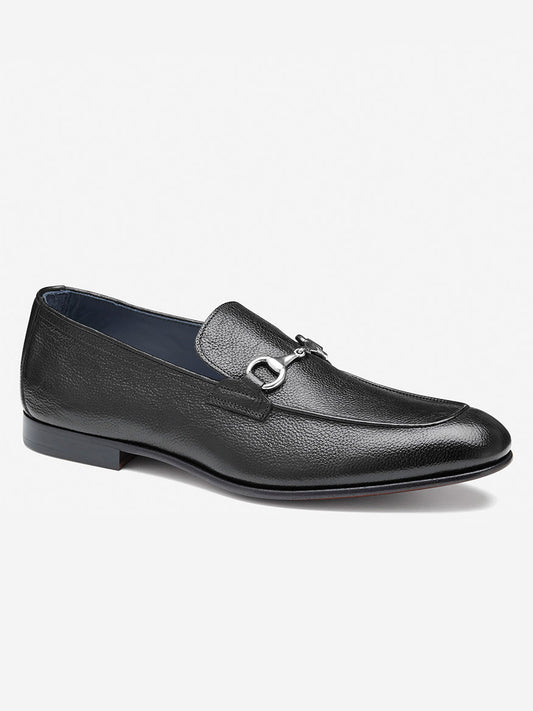 The J & M Collection Taylor Bit in Black Italian Calfskin showcases a sleek design with a silvertone bit atop, set against a plain white background.