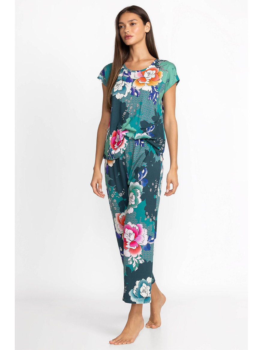 Johnny Was Bobbie Crop Pajama Set in Tura Turquoise