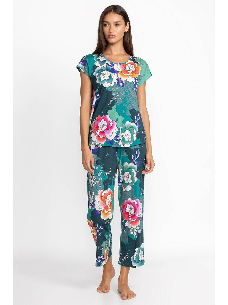 Johnny Was Bobbie Crop Pajama Set in Tura Turquoise