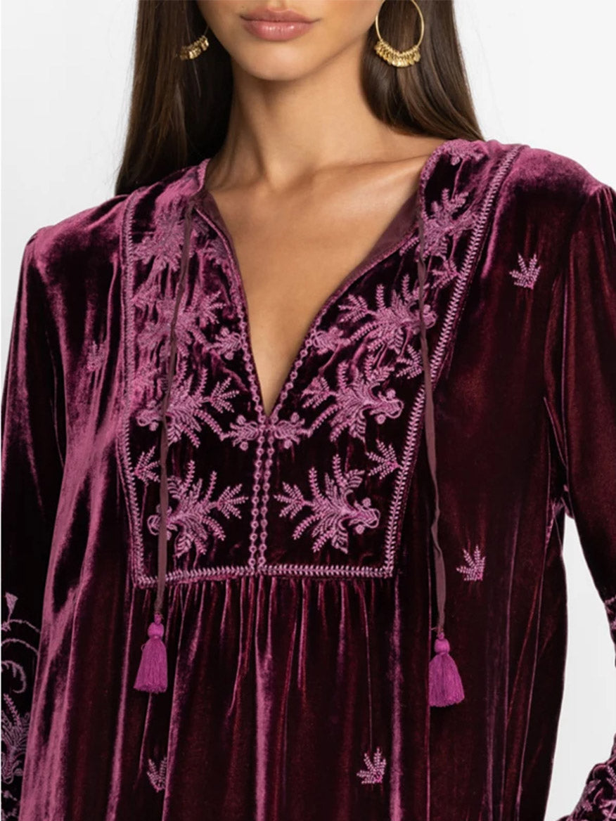 Johnny Was Palmira Curved Hem Prairie Blouse in Eggplant