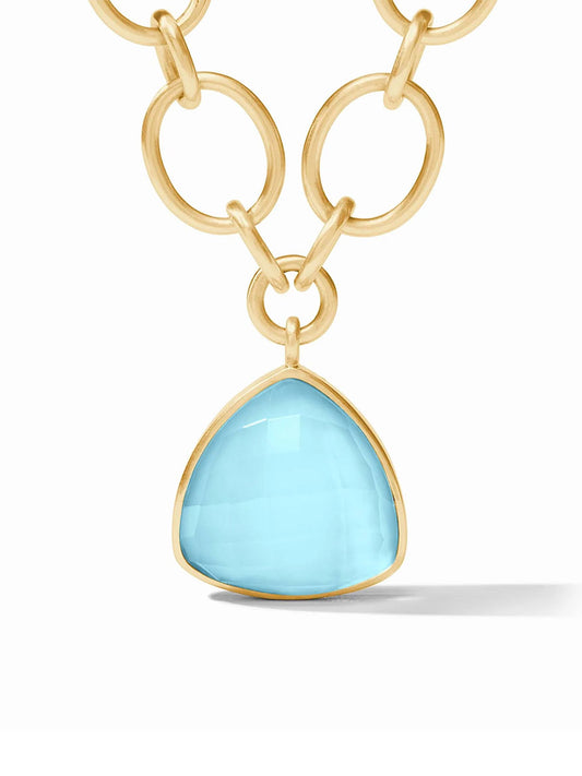 Julie Vos Aquitaine Statement Necklace in Iridescent Capri Blue with large, trillion cut blue gemstone pendant.
