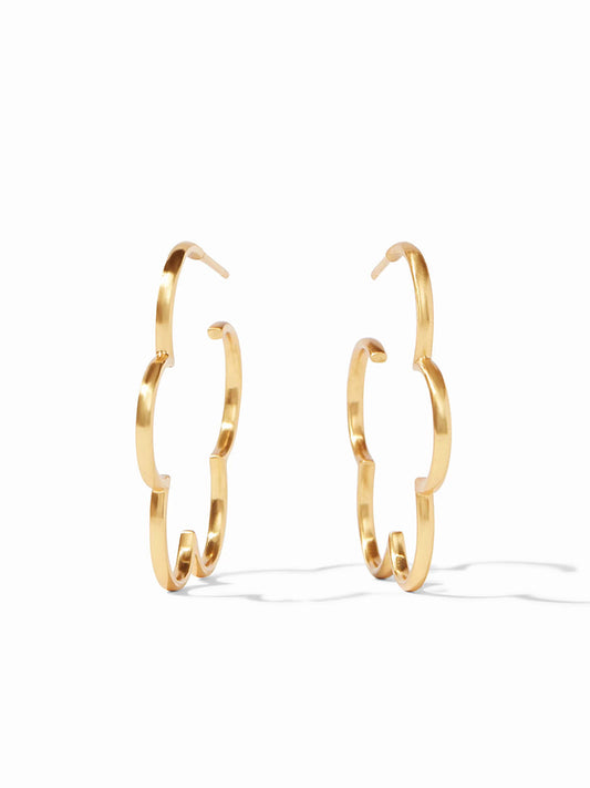 A pair of Julie Vos Gardenia Hoop Earring - Medium Gold against a white background.