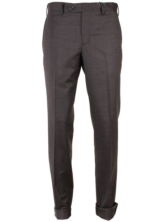 Larrimor's Collection Zelander Wool Trousers in Charcoal feature a flat front design with button and zipper closure, belt loops, and rolled-up cuffs.