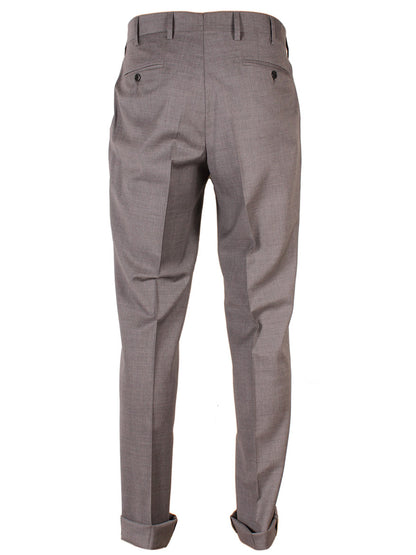Back view of gray, flat front Larrimor's Collection Zelander Wool Trousers in Light Grey with buttoned back pockets and rolled-up hems. Made in Italy.