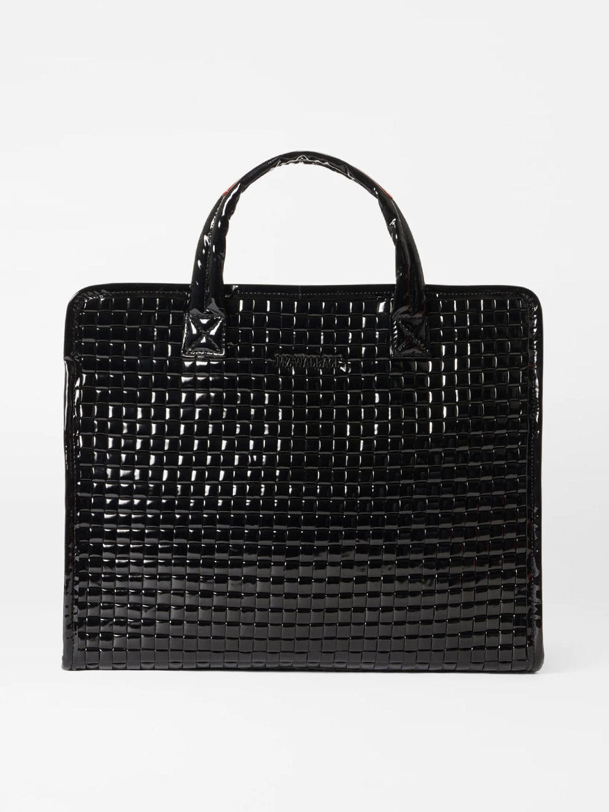 MZ Wallace Medium Woven Box Tote in Black Lacquer Oxford