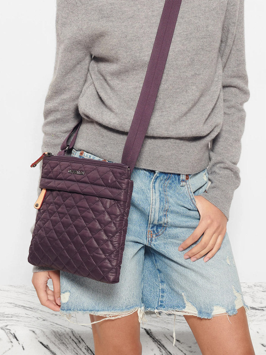MZ Wallace Metro Flat Crossbody in Raisin Oxford
