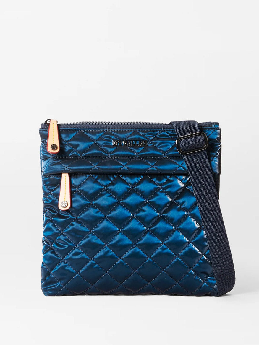 MZ Wallace Metro Flat Crossbody in Midnight Liquid Oxford